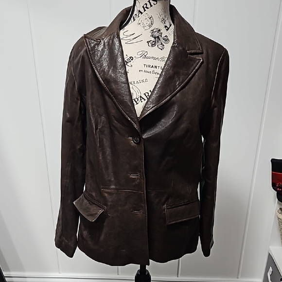 Chic Brown Removable Collar Leather Jacket - Picture 3 of 9